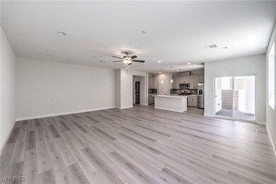 Unfurnished living room with recessed lighting, light wood-style flooring, and ceiling fan