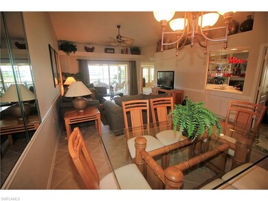 View from kitchen bar counter into dining area and