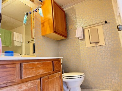 Bathroom featuring oversized vanity and toilet