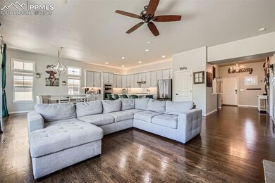 Hardwood flooring, open great room concept, firepl