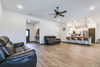 living area to kitchen