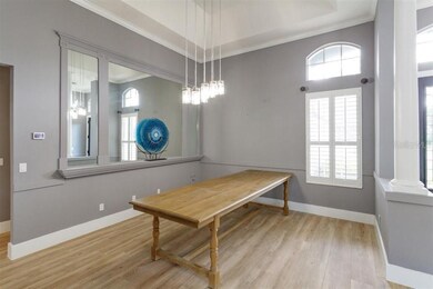 Spacious Dining Room with arched window, trey ceil