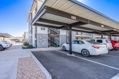 Covered parking lot featuring stairs