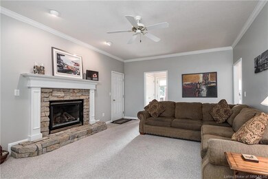 Very comfortable family room with stone surround f