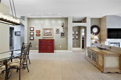 Dining area with tile flooring