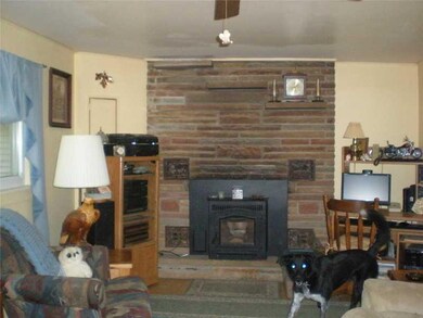 Living Room. Living room, stone fireplace with pel