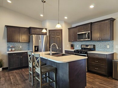 Quartz Countertops, Mocha Finish Cabinets