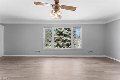 Empty room with plenty of natural light, ceiling fan, and light hardwood / wood-style flooring