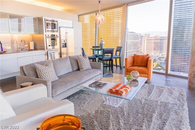 Great room and kitchen with view toward Bellagio,