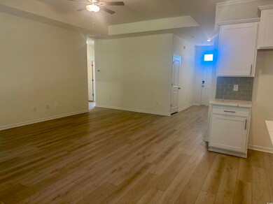 Unfurnished living room featuring light wood-type flooring and ceiling fan