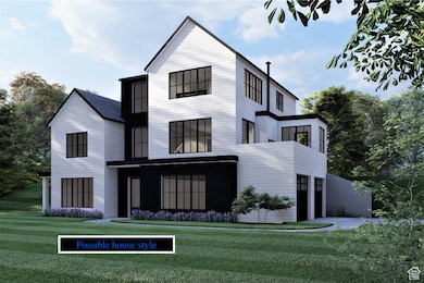 Modern farmhouse style home with a front yard and a garage