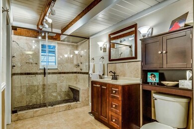 Main level bathroom with large double shower