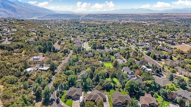 Aerial view of residential area with mountains
