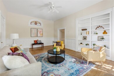 Oak hardwood floors, stained glass, built-ins, fireplace