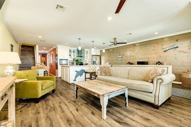Gorgeous pickled pine accent wall in the living ar