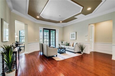 French doors into pool bamboo wood floors