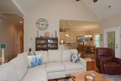 Vaulted ceilings in this roomy family area