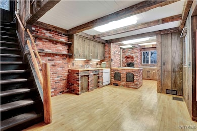 Kitchen & secondary stairwell from side entrance