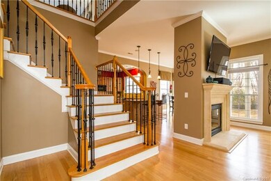 Decorated iron rails leading upstairs