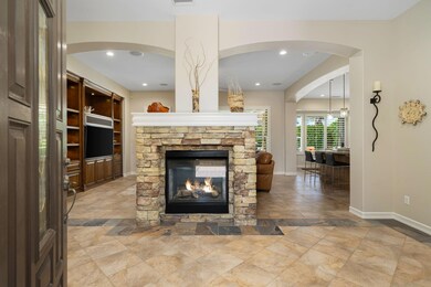 beautiful stack fireplace welcomes you