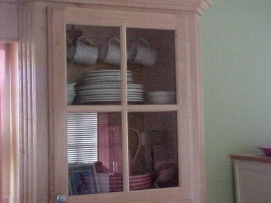 Glass kitchen door to display items.