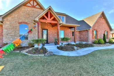 Brick & stone gables with cedar accents and a huge