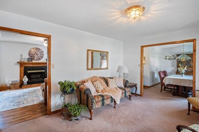 Living room with carpet flooring, overhead lightin