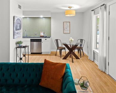 Dining space with light wood-type flooring