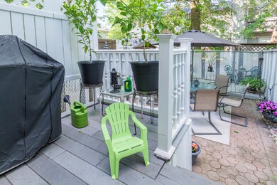 Deck overlooking lovely backyard