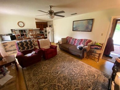 Living room featuring a ceiling fan and visible ve