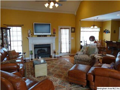 Family room has vaulted ceiling and gas log firepl