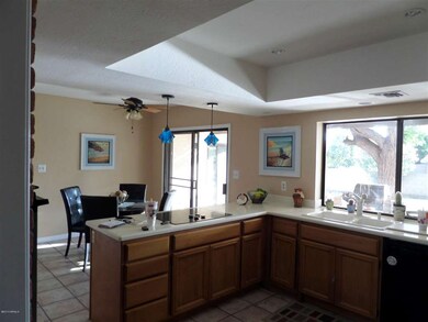 Kitchen overlooking backyard