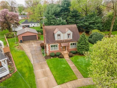 Overhead view of house and garage.