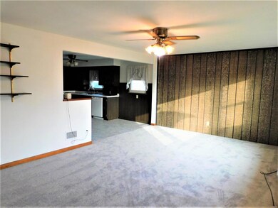 Living Room into the kitchen.
