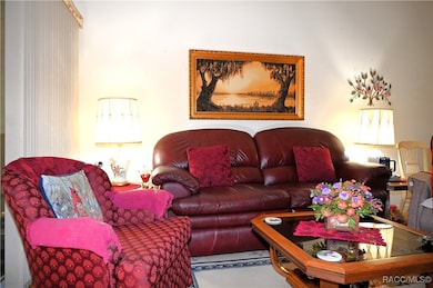 The cozy Living room is between the dining area an
