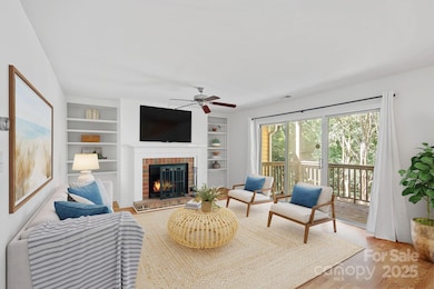 Virtually Staged - living room with built-ins, and fireplace