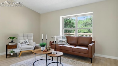 Living room featuring new luxury vinyl plank floors, baseboards, and a textured ceiling
