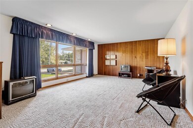 Carpeted living room.  Built in record player and 