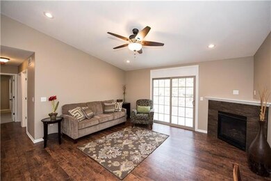The great room highlights gorgeous wood floors and