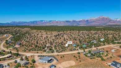 Drone / aerial view with a mountain view