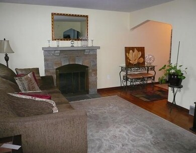 Living Room. The gas fireplace has a stone surroun