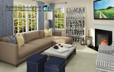 Family room with corner fireplace-rendering