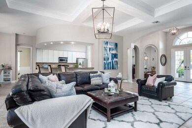 View of great room into kitchen