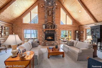 Large living room with breathtaking views of lake