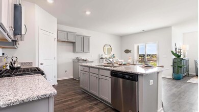 Kitchen with stove, a center island with sink, sin