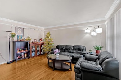 Living room with wood-type flooring and ornamental