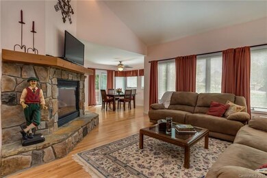 Great room with vaulted ceiling and gorgeous stone