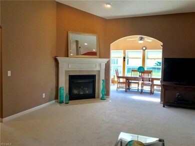 Remote controlled gas fireplace, arch doorway to s