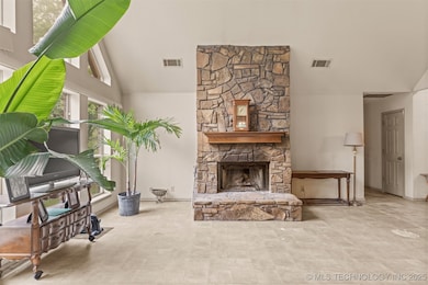 Fireplace made with rocks from the land.