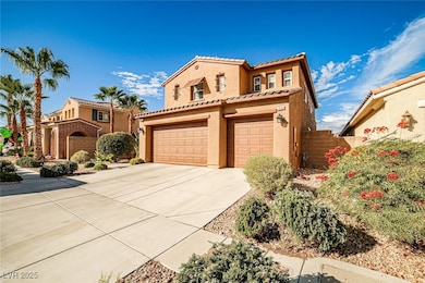 Mediterranean / spanish house with driveway, an attached garage, stucco siding, and a tiled roof
